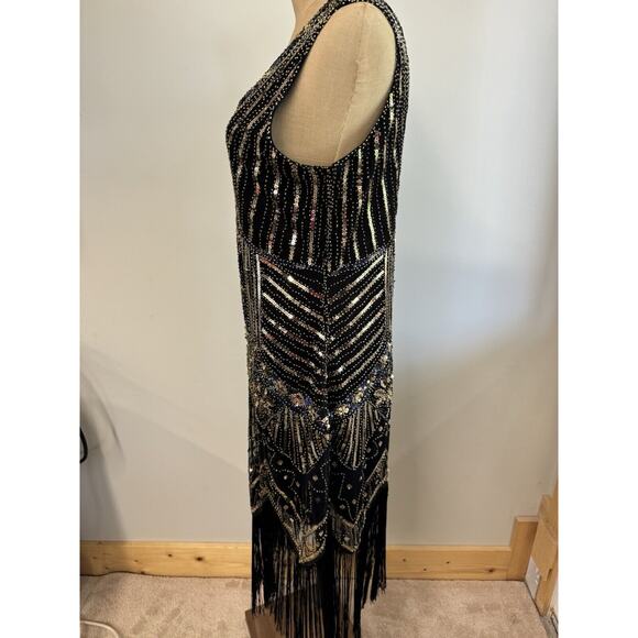 Black Dress with Gold sequins M With Bottom Fringe,Sexy,Heavy Embellishments - Picture 12 of 13